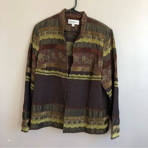 Danny & Nicole Vintage Western Jacket 20W Green Brown Floral Embroidery